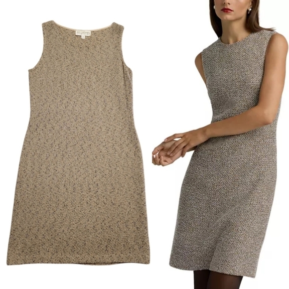 St. John COLLECTION Tweed Dress Sleeveless Side Zipper Beige Women's 10 Sheath - Picture 1 of 10